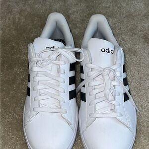 Adidas Men's White and Black Striped Sneakers